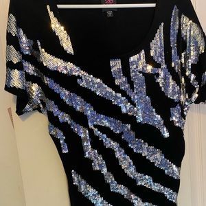 Black sequin animal print 2B BEBE top